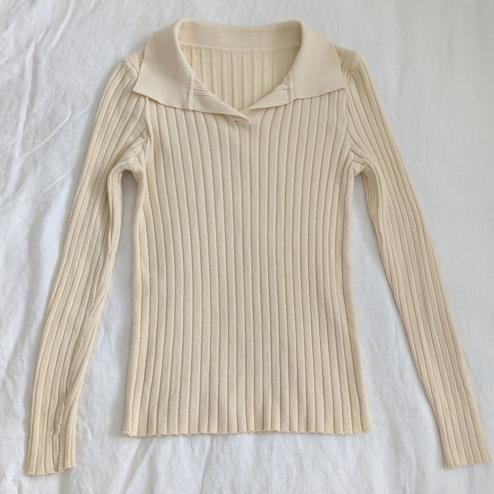 Commense Cream Ribbed Knit Sweater - Picture 5 of 6